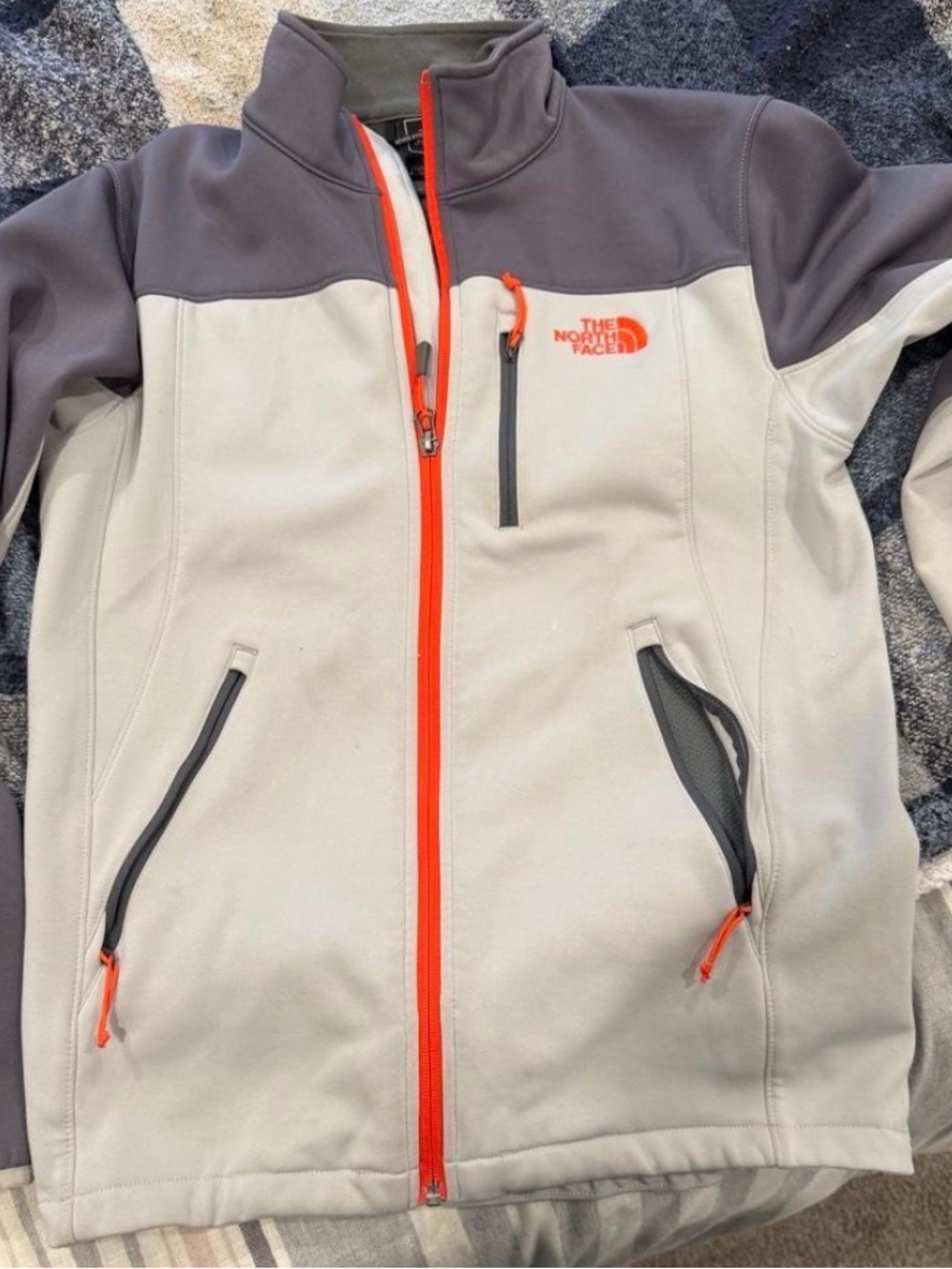 The North Face Gray & Charcoal Softshell Jacket with Orange Accents